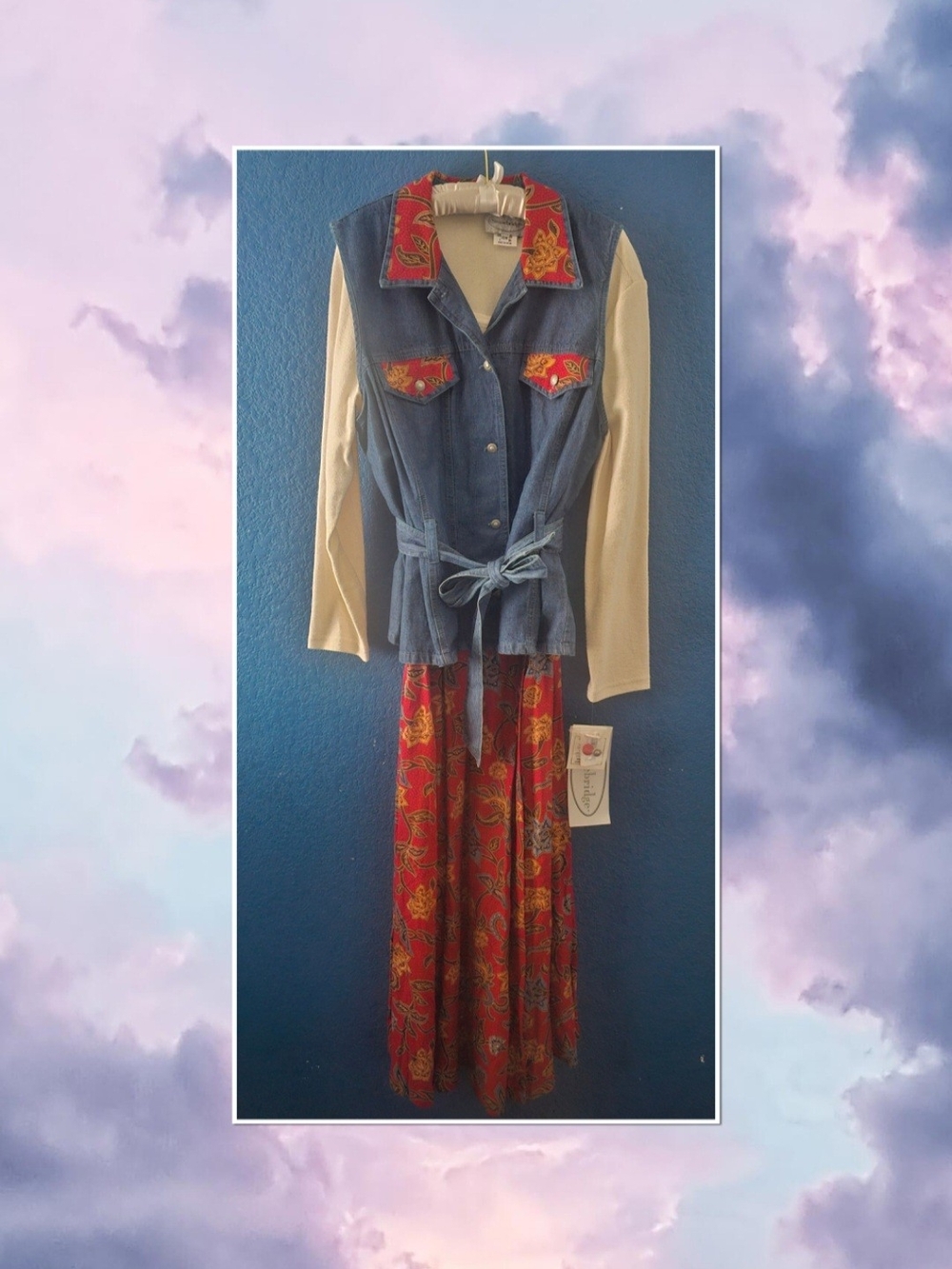 VNTG Stonebridge 90s Maxi Dress & Belted Denim Vest Set - NWT (18W)
